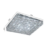 Square crystal LED ceiling light (40cm x 40cm x 8cm) with clear faceted housing