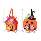 Halloween felt treat bags, orange jack-o'-lantern and haunted house with handles