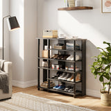 Black 92cm H wooden shoe rack with open shelves for shoes and boots