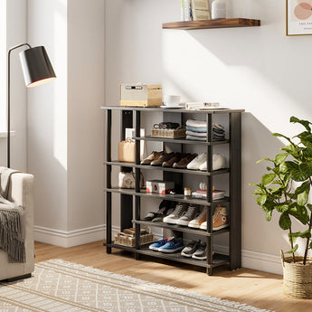Black 92cm H wooden shoe rack with open shelves for shoes and boots