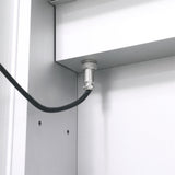 Bathroom mirror cabinet side corner with power cord connection and mounting bracket
