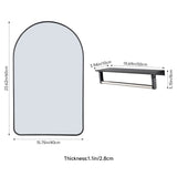 Arched bathroom mirror with aluminum frame and wall-mount bar; 2.8 cm glass thickness