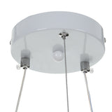 Chrome ceiling canopy with hanging cables and small lamp mounts for feather pendant