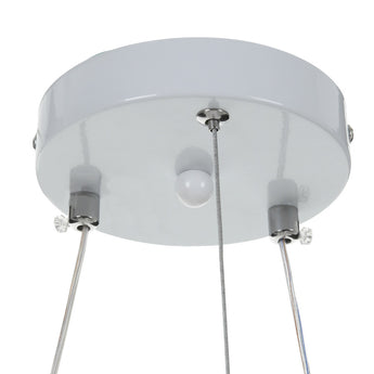 Chrome ceiling canopy with hanging cables and small lamp mounts for feather pendant
