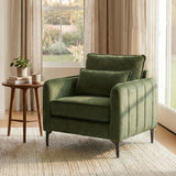 Green chenille accent chair with armrests and lumbar cushion