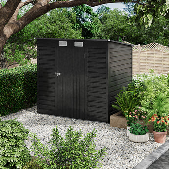 Black metal storage shed with double doors and louver vents, 191.2cm W