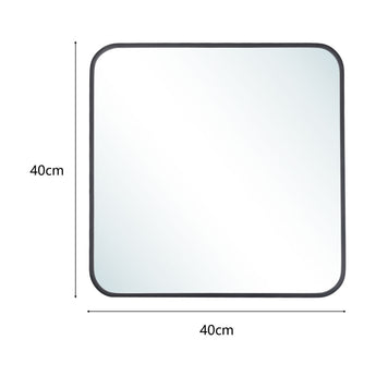 Square wall mirror with black aluminum frame, rounded corners, 40cm x 40cm