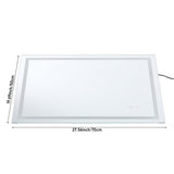 Wall-mounted LED bathroom mirror with slim silver frame and touch control icons