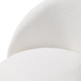 White sherpa swivel accent chair back and curved arm, plush fuzzy texture