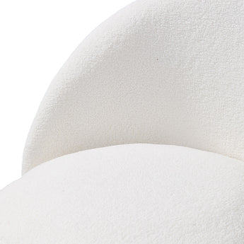 White sherpa swivel accent chair back and curved arm, plush fuzzy texture