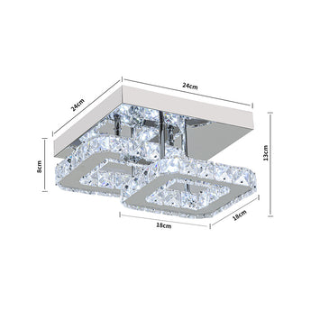 2-Tier Square Crystal ceiling light (24cm x 18cm), two crystal tiers, 8cm height