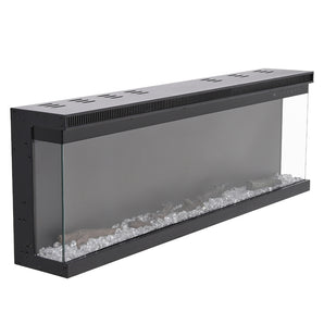 40-inch black electric fireplace frame with glass front and silver crystal burner media