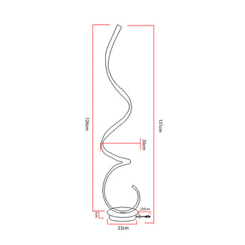 LED spiral standing floor lamp with white light, black-and-white curving tube