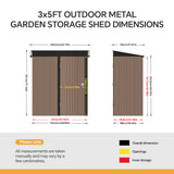 Outdoor metal garden storage shed dimension diagram showing overall size and door openings