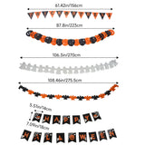 Halloween banner set with multiple pennant garlands; size diagram with measurements