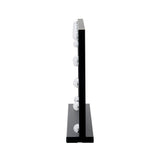 LED vanity mirror in black frame, side view with round bulbs and stand base