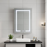 Bathroom wall mirror cabinet with white frame and illuminated LED border