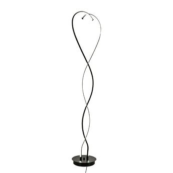 Schmale schwarze LED-Stehlampe mit Herz-spirale, Rundsockel und Leuchtringen