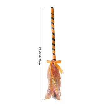 Orange-striped Halloween wand with orange tulle pouch and tied orange ribbon bow