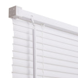 White PVC roller blind headrail with horizontal slats and cord components