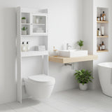 White bathroom over-toilet storage cabinet with open shelves and top door