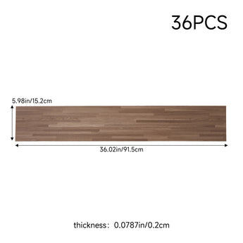 PVC plank size diagram: 36.02 in x 5.98 in, thickness 0.2 cm