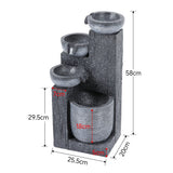 Outdoor solar water fountain decor with dimensions: 58cm height, 25.5cm width.