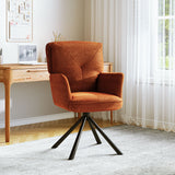 Orange high-back accent chair with curved arms and black swivel base
