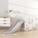 Kids 2-in-1 bus playset with slide in white and light gray, size diagram shown