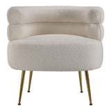 Cream teddy accent chair with rounded backrest, cushioned seat, and gold tapered legs