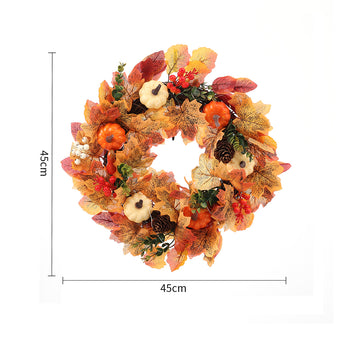 Halloween wreath with orange foliage and pumpkin accents, 45 cm diameter