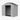 Plastic garden storage shed with open double doors showing empty interior