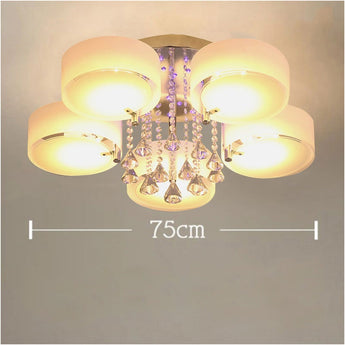 75cm LED semi-recessed ceiling luminaire with round acrylic shades and crystal drop accent