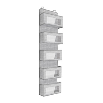 5-pocket over-the-door non-woven fabric organizer, grey, with open storage compartments