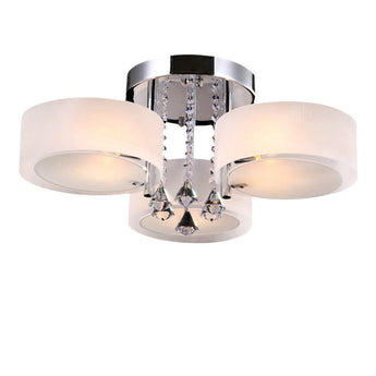 Ceiling light with five frosted acrylic shades, chrome center, and crystal accents