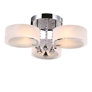 Ceiling light with five frosted acrylic shades, chrome center, and crystal accents
