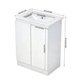 White freestanding bathroom vanity unit with ceramic sink and two-door storage cabinet