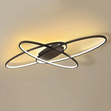 Black LED ceiling light with interlocking rings, warm dimmable glow