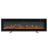 Standalone LED electric fireplace insert, tempered glass front with burning flame bed