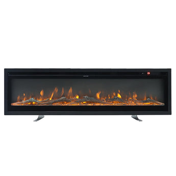 Standalone LED electric fireplace insert, tempered glass front with burning flame bed