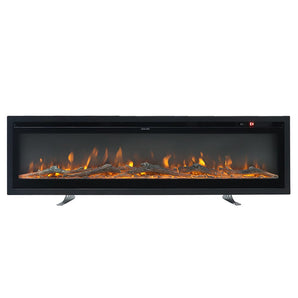Standalone LED electric fireplace insert, tempered glass front with burning flame bed