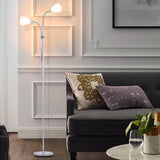 Double Heads Floor Lamp, grey metal frame with two white lamp shades