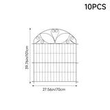 Decorative black metal garden fence gate panel with arched scrollwork top, size shown