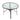 Round outdoor dining table with mirrored glass top and dark metal pedestal frame