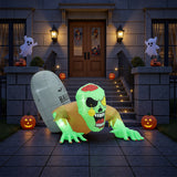 Inflatable green zombie Halloween decoration with clawed paws, lying pose
