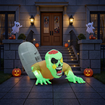 Inflatable green zombie Halloween decoration with clawed paws, lying pose