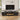 Black electric fireplace TV stand with shelves and orange flame display