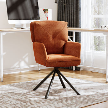 Rust-orange high-back accent chair with padded seat and black star swivel base