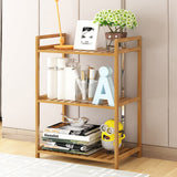 3-tier bamboo book storage shelf, open compartments, natural wood finish