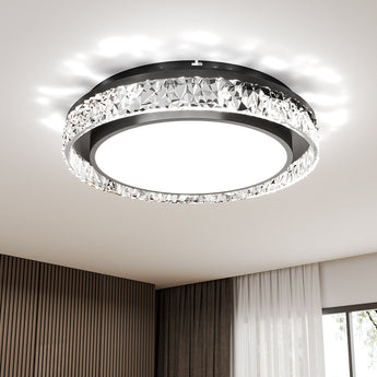 50cm round flush-mount LED ceiling light with faceted acrylic band and black trim